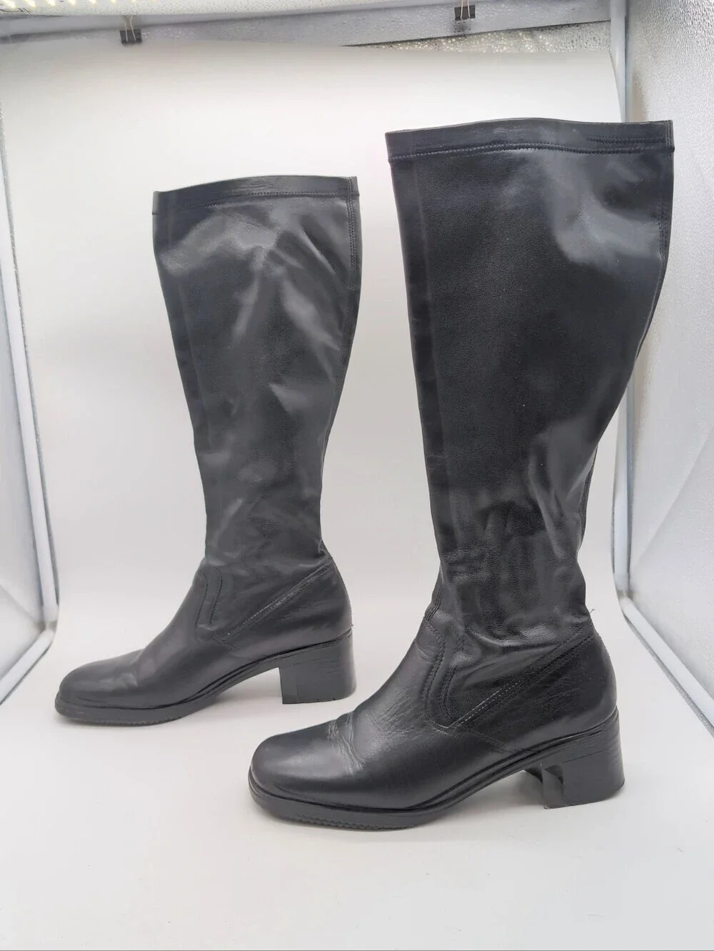 Rieker Black Knee-High Stretch Boots Fleece-Lined Block Heel EU 40